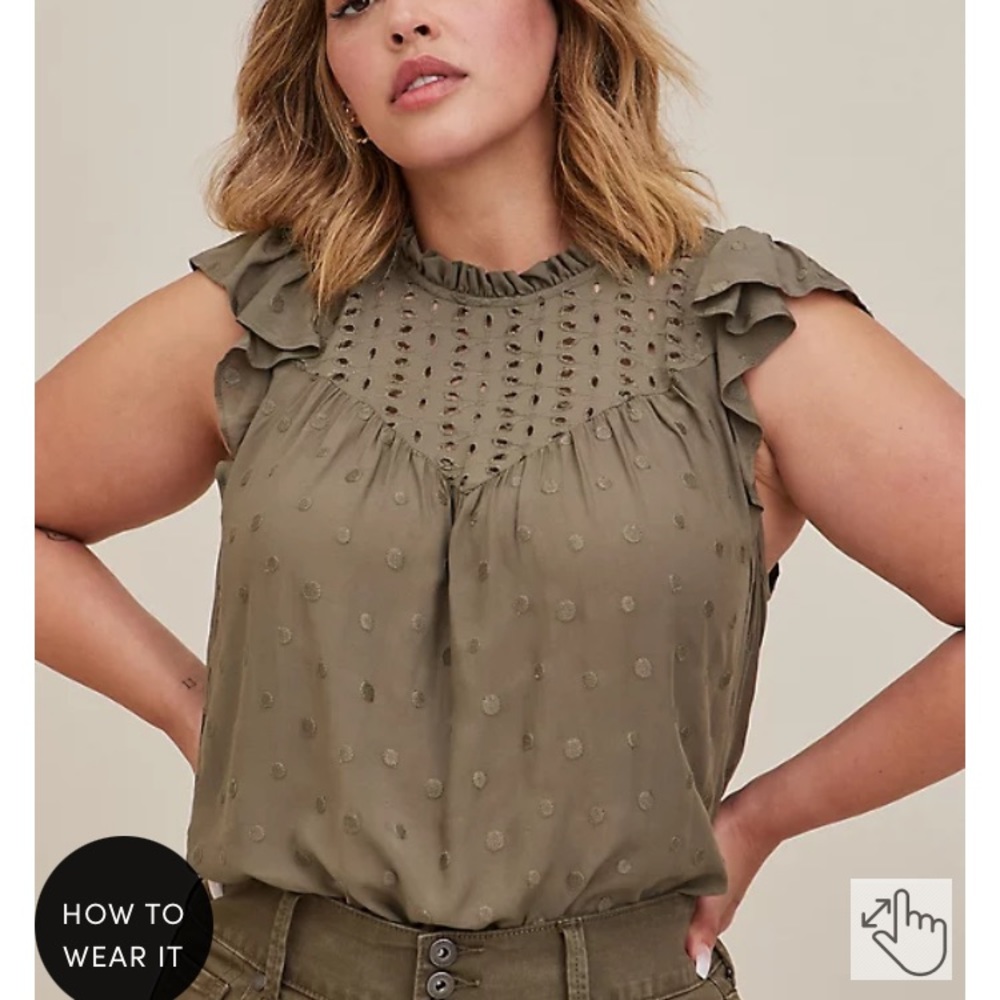 EYELET RUFFLE SLEEVE TOP